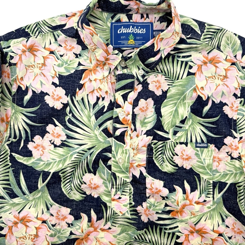 Chubbies‎ Popover Shirt Men M Navy Blue Tropical Floral Hawaiian Short Sleeve